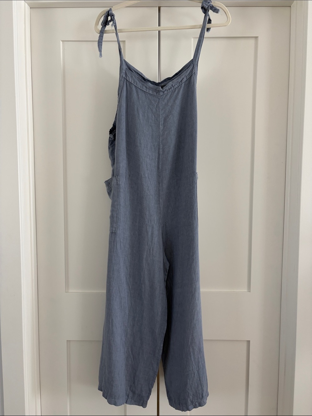 Meo Meli Wide Leg‎ Cropped Easy Linen Romper Jumpsuit Overalls Blue ONE SIZE
